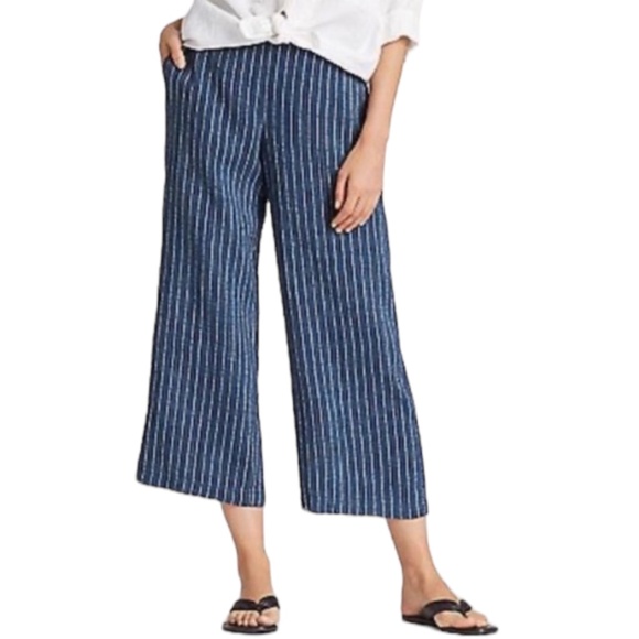 Eileen Fisher Pants - EILEEN FISHER Delave Organic Linen Pull On Cropped Striped Pants ~ Size Large